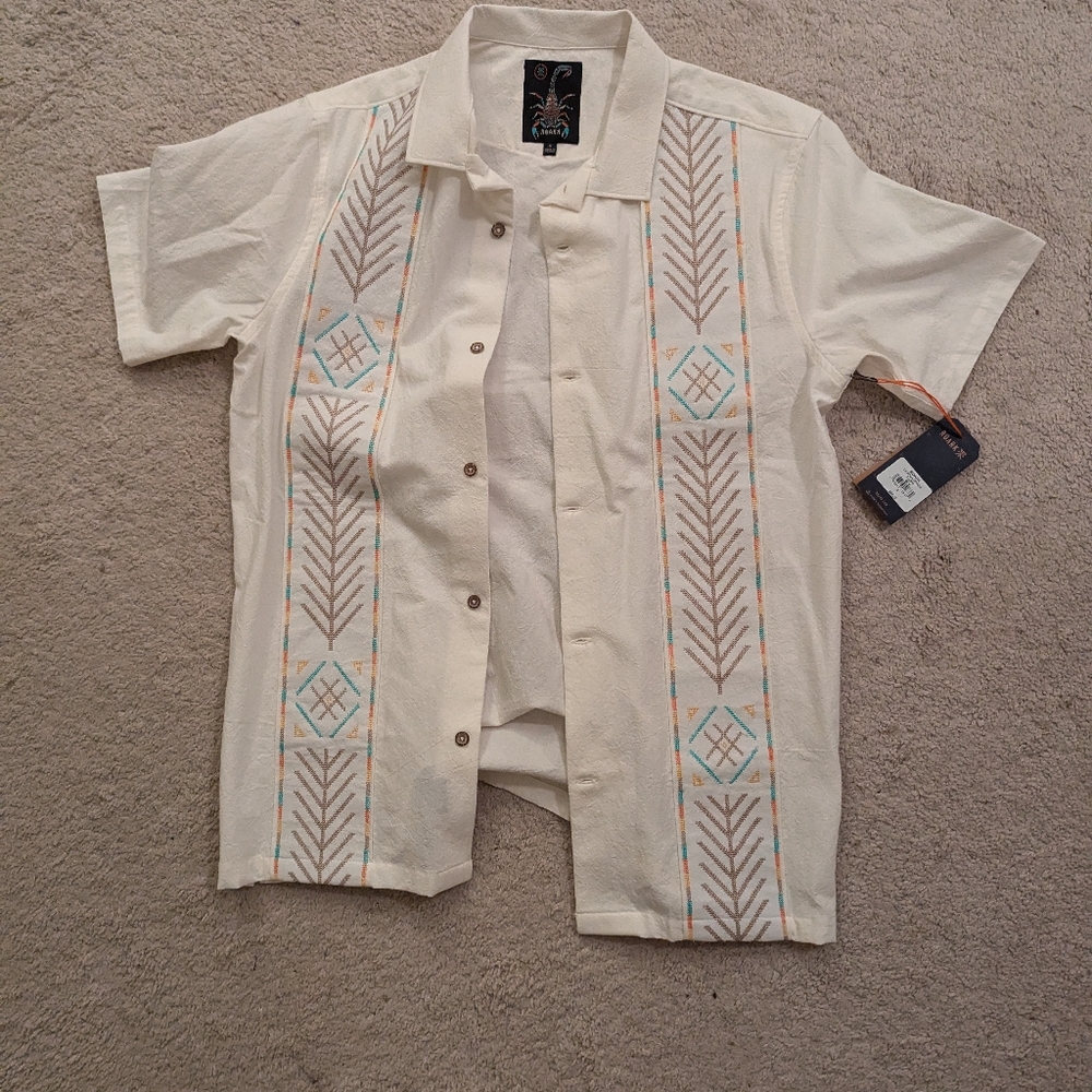 Roark Cream and Blue Casual Button Down Shirt